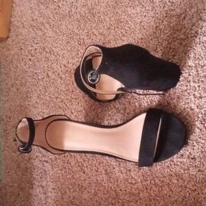 Black suede ankle strap sandals
